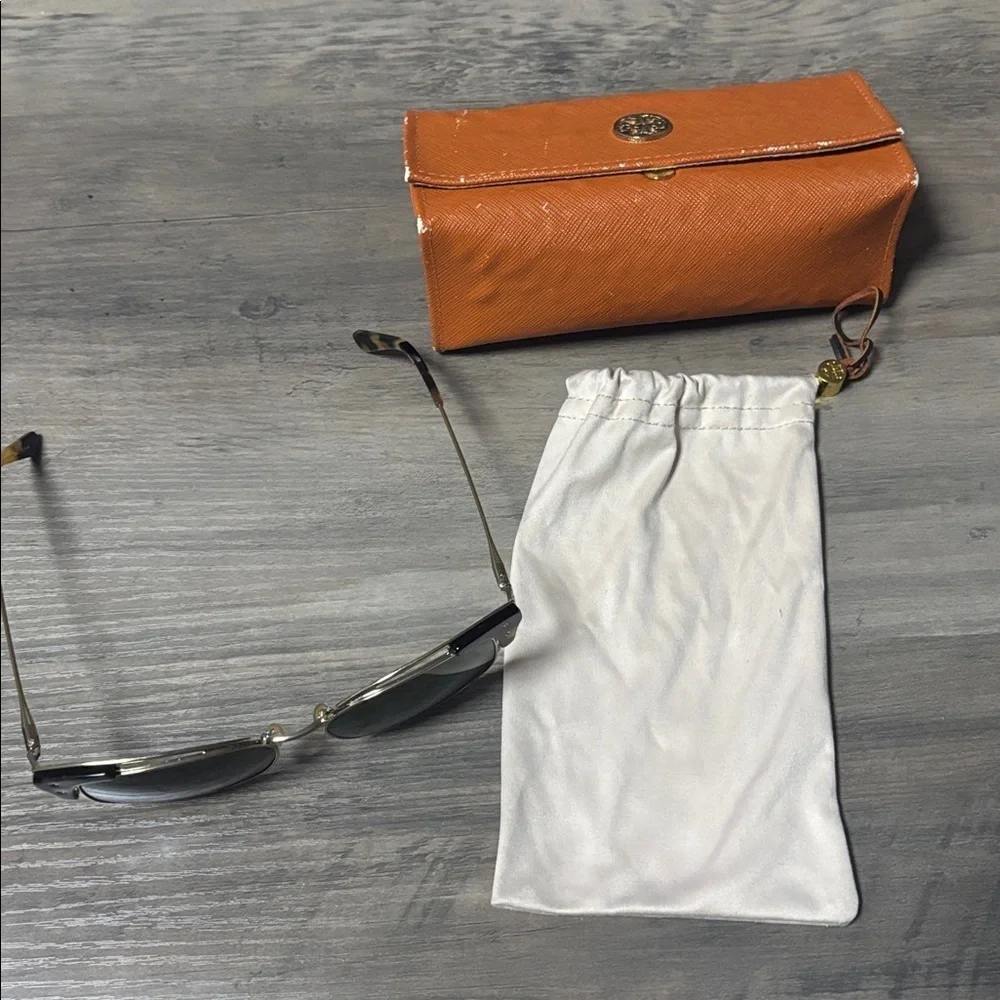 Tory Burch TY6049 Open Metal Frame Sunglasses with Tortoise Shell Accent